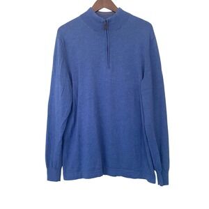 Jos. A. Bank Traveler Mens Quarter Zip Sweater XL Blue Merino Wool Mock Neck